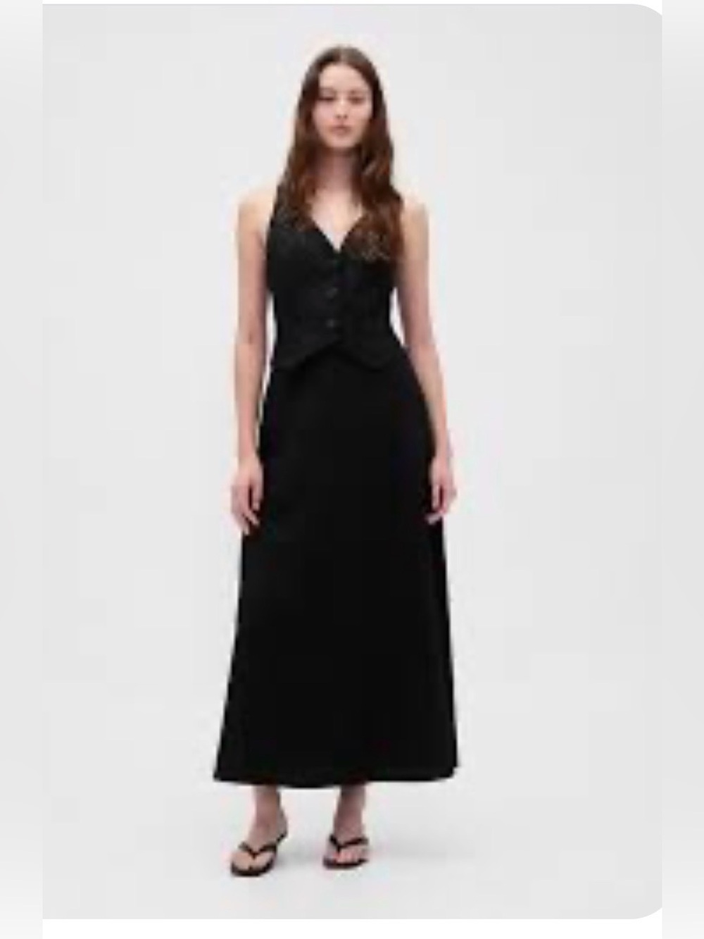 NWT Flattering Gap XL Classic Linen-Blend  V-neck Vest Sleeveless Maxi Dress